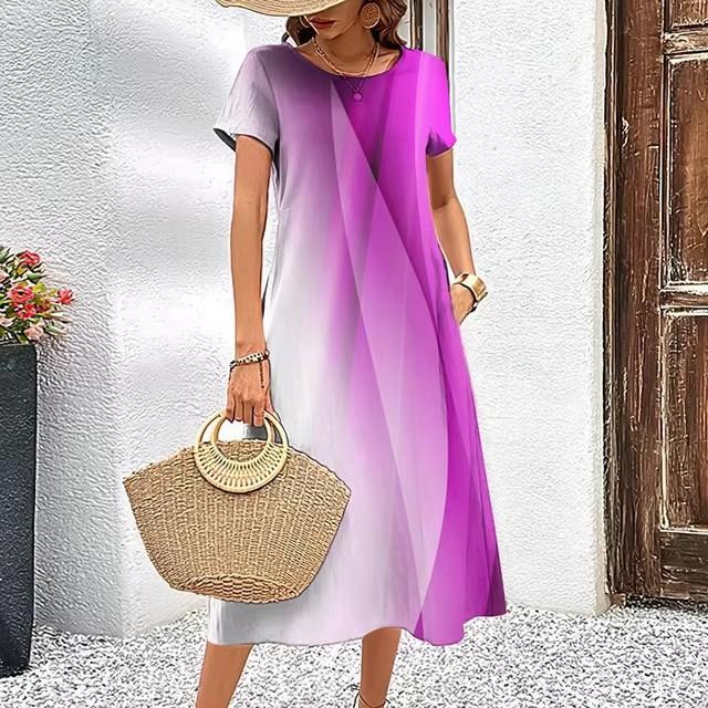 Abiti con Stampa Digitale 3D Donna Estate Manica Corta Scollo O Casual Ampio Vestito