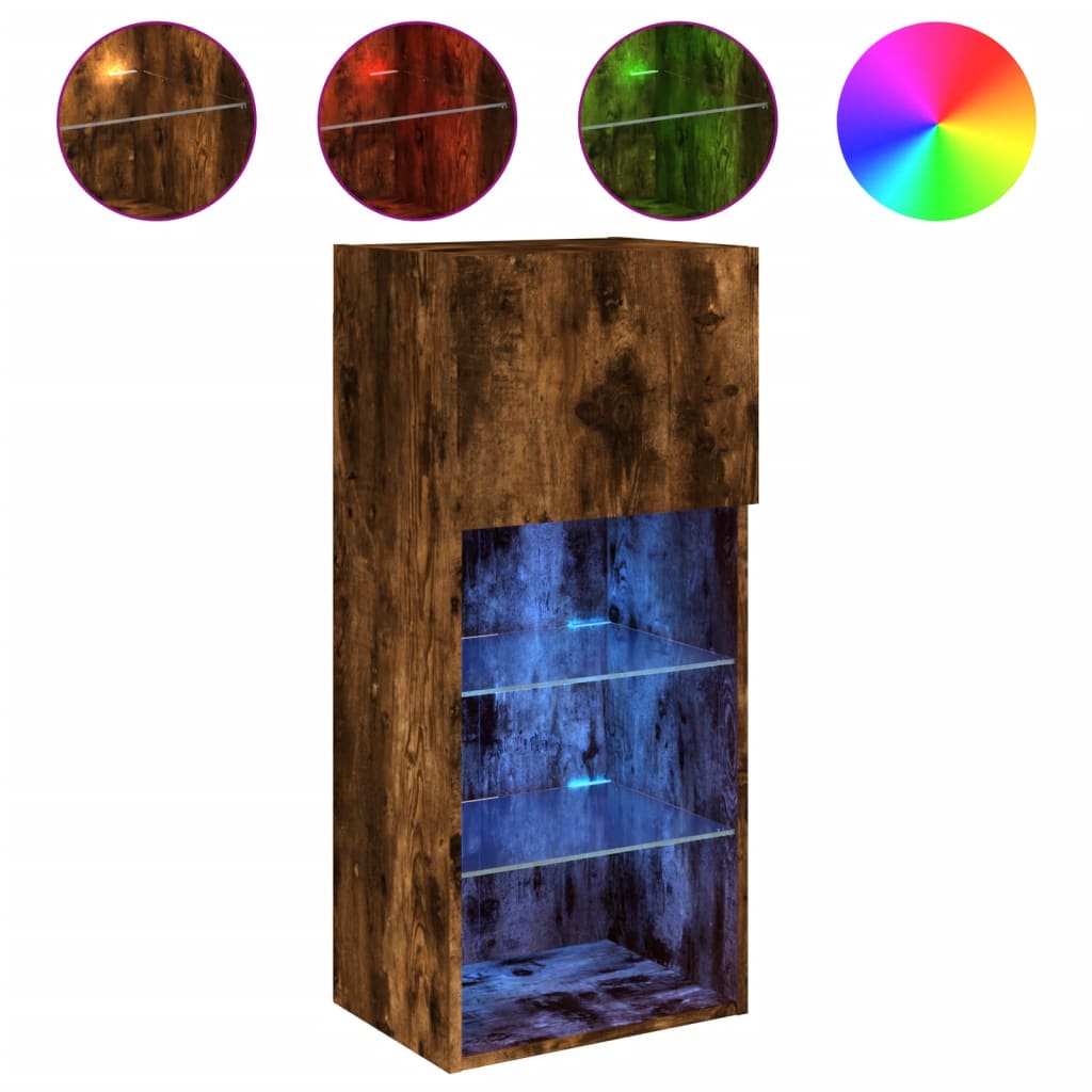 TV Cabinet with LED Lights Smoked Oak 40.5 x 30 x 90 cm