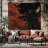 Black Cat Tapestry Gothic Japanese Style Wall Art Mystical Cat Smoke Decor Dark Fantasy Wall Hanging Witchy Decor