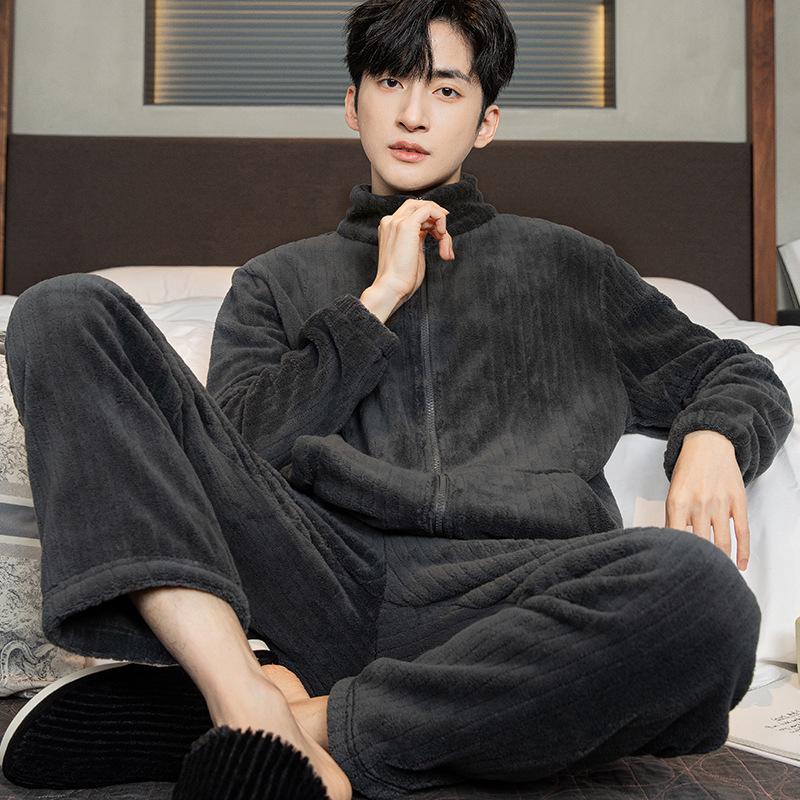 Men's Winter Coral Fleece Pajamas - Thickened Flannel, Outdoor-Friendly, One-Piece.