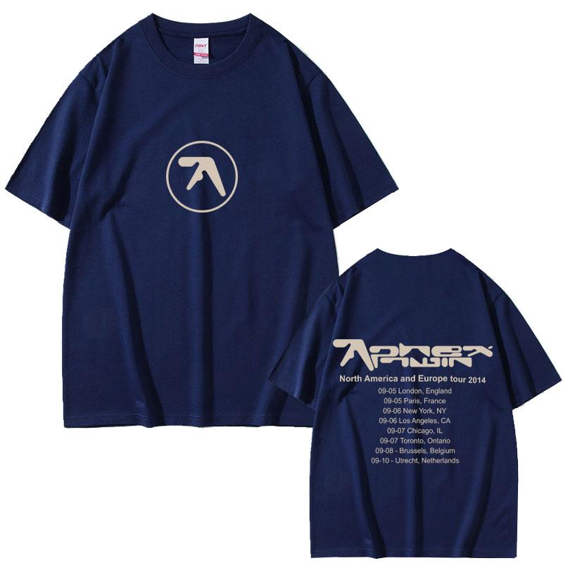 Camiseta Aphex Twin Tour 2014 Hombre Casual Algodón Vintage Camisetas Moda Hombre Manga Corta Oversize Streetwear
