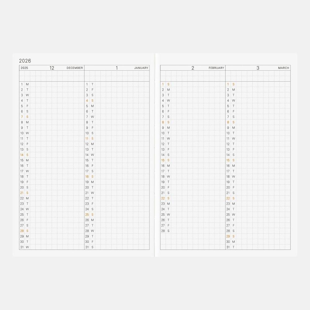 Hobonichi Notizbuch 2026 Hauptteil Planer [A6 1 Tag 1 Seite Englisch Januar Montag Start] A6 Planer Englisch