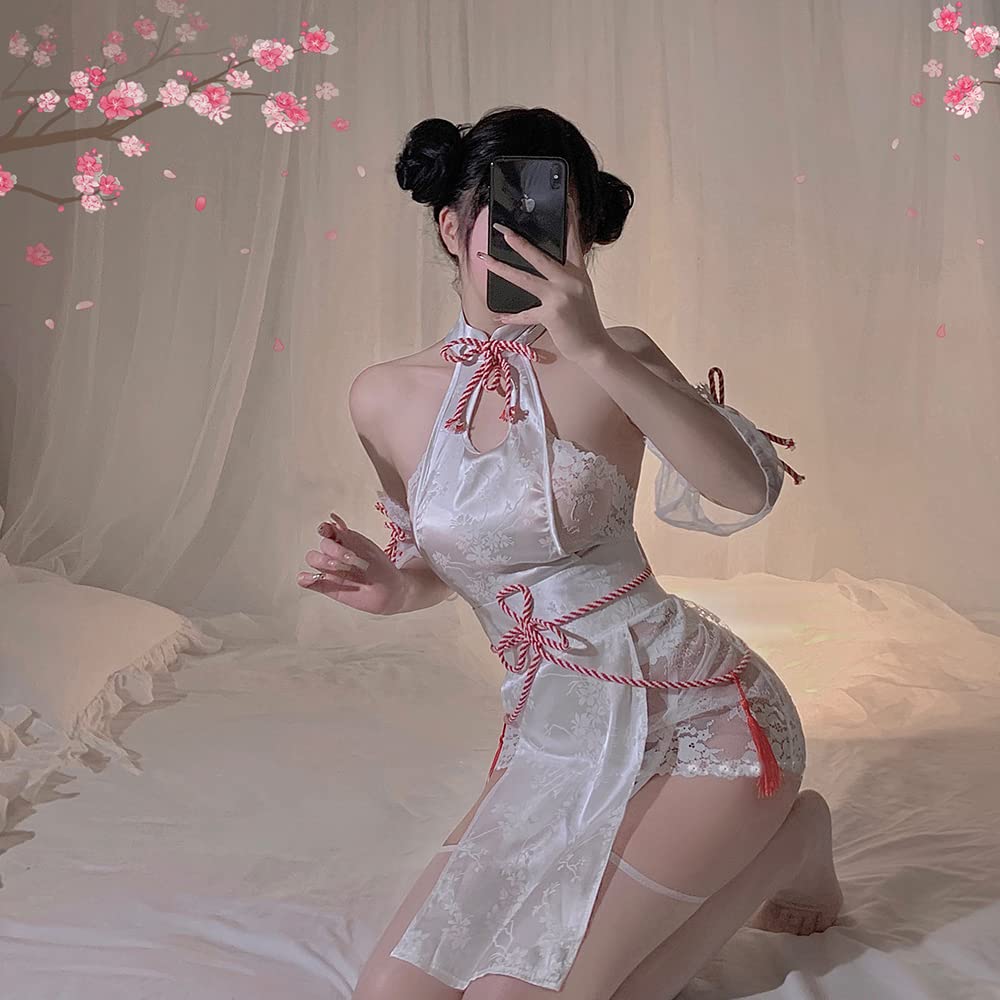 SHLYMP Chinese Clothes Cosplay Sexy Chinese Chinese Dress Cosplay Erotic Extreme Erotic Lingerie Underwear One Piece Costume Long Slit Dress Baby Doll