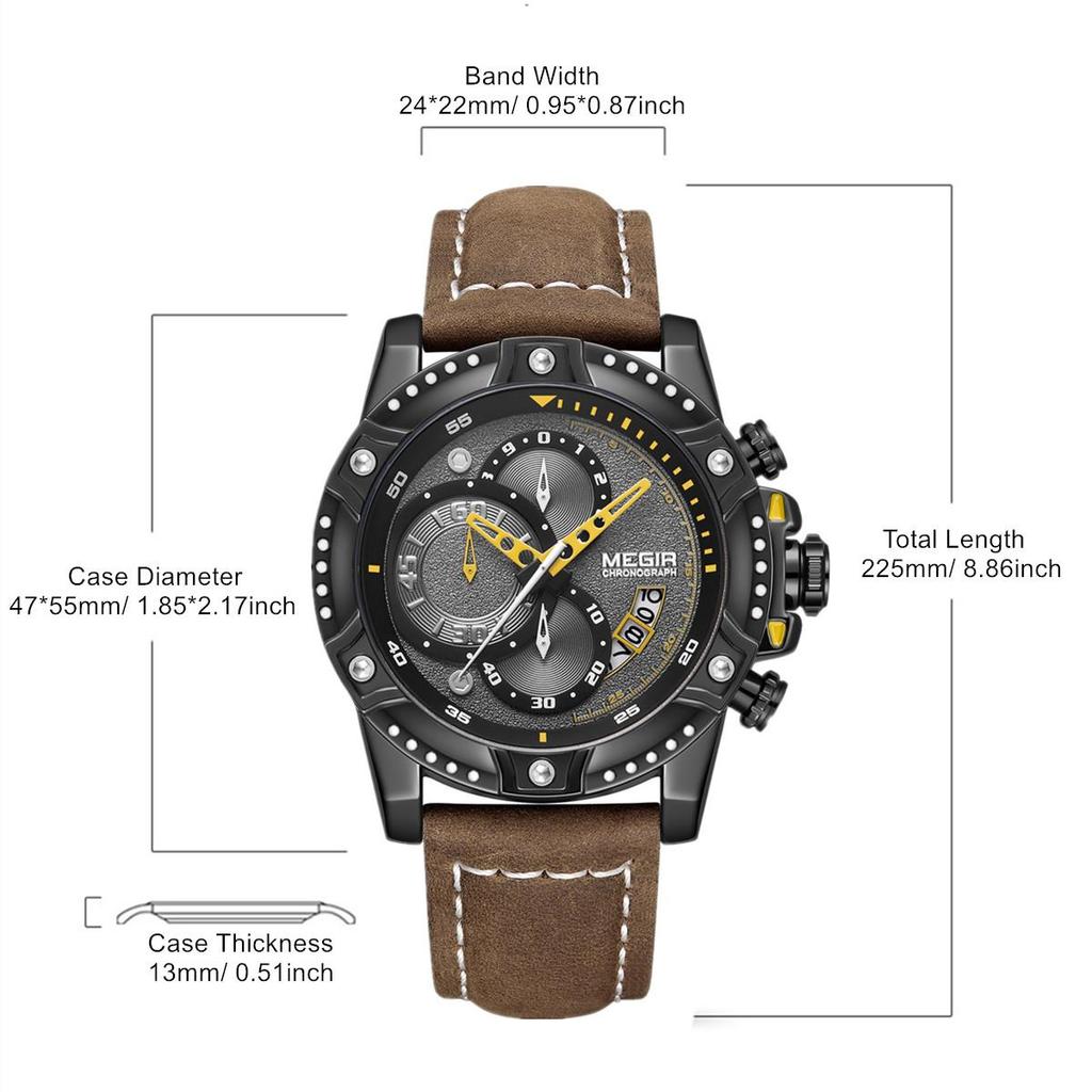 Megir Mens Watches Top Brand Luxury Wrist Watch Man Fashion Waterproof Chronograph Sports Watches Quartz Wristwatch Reloj Hombre