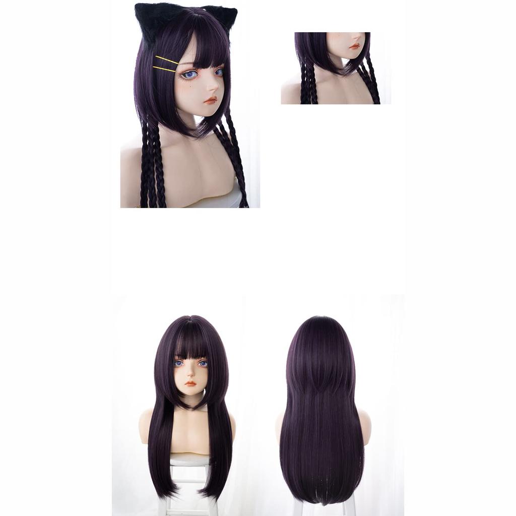 Harajuku-style jellyfish wig with a slimming effect. Heat-resistant, long, straight, purple. Perfect for cosplay, parties, and everyday wear.