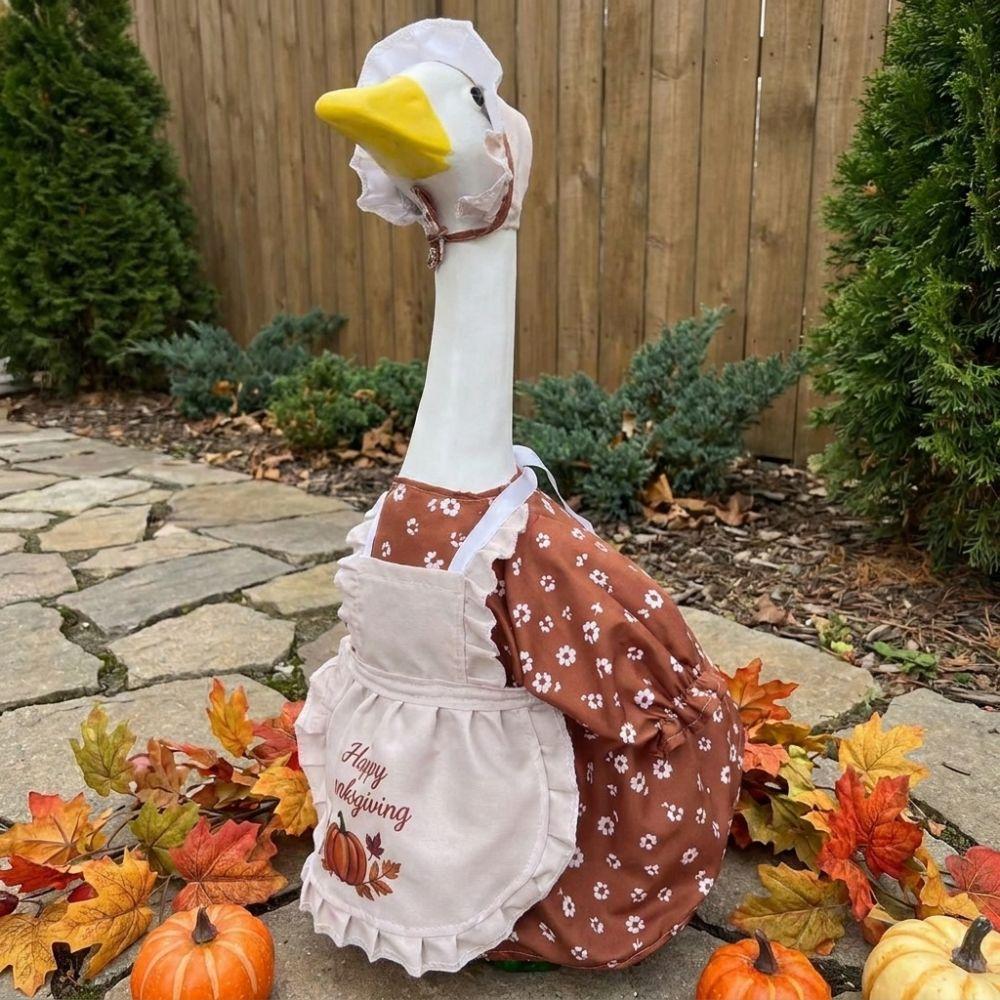Pumpkin Print Thanksgiving Porch Goose Dress Outfit Goose Apron Suit for 23 Inch Yard Goose