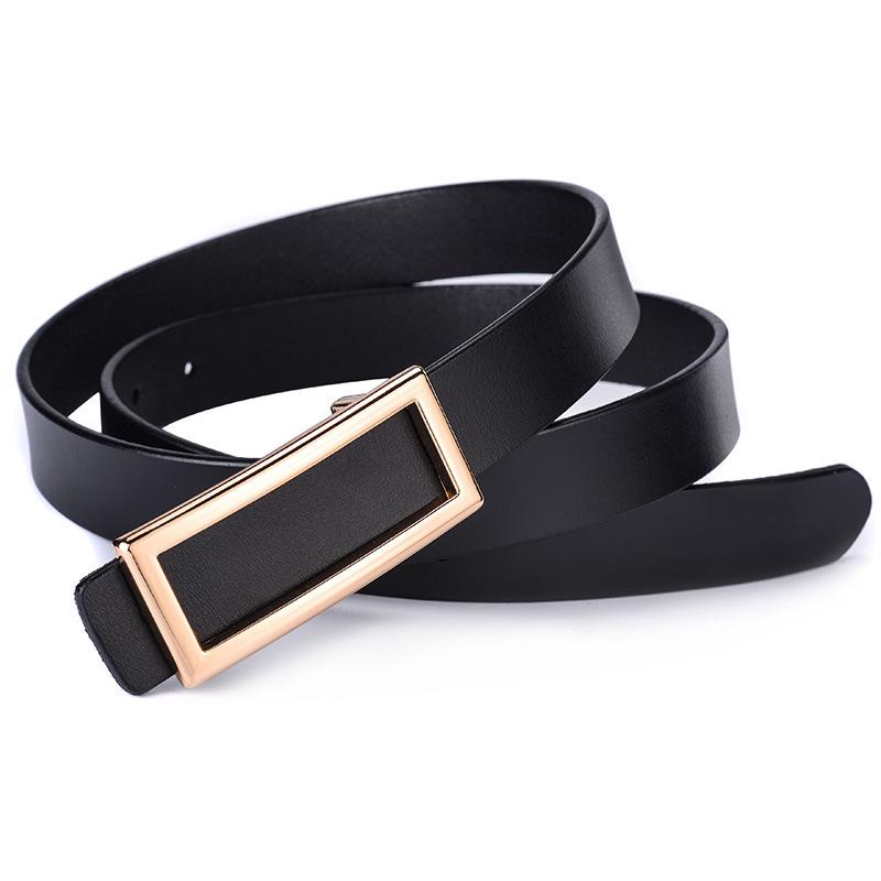 Cinturón de cintura rectangular de cuero genuino para mujer con hebilla lisa - Cinturón versátil casual de piel de vaca para pantalones