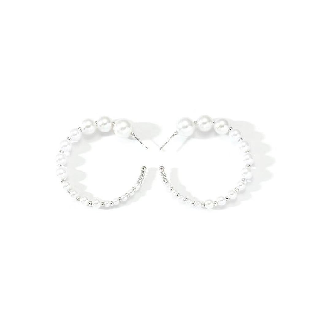 Light Luxury Versatile Temperament Pearl C-Shaped Earrings Stud Earrings Women'S Fashion Niche Exaggerated Design High-End Earrings Earrings
