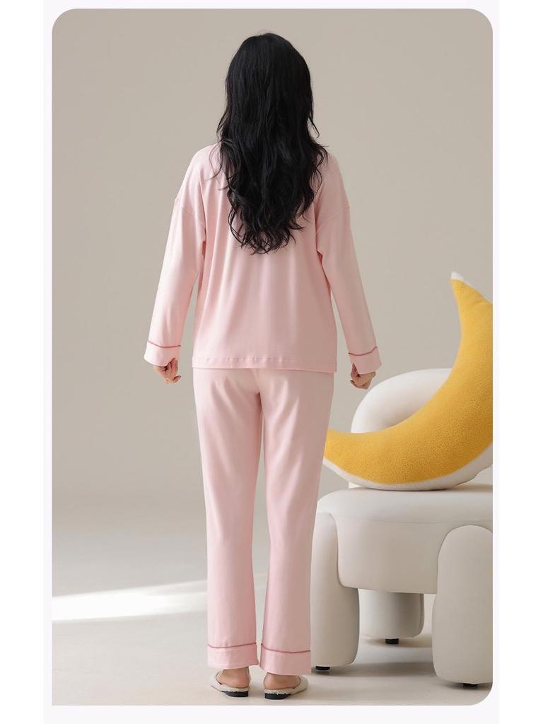 2025 Damen Cartoon Baumwolle Langarm Pyjama Set mit Brustpolster für Drinnen und Draußen - Herbst- und Winterkollektion