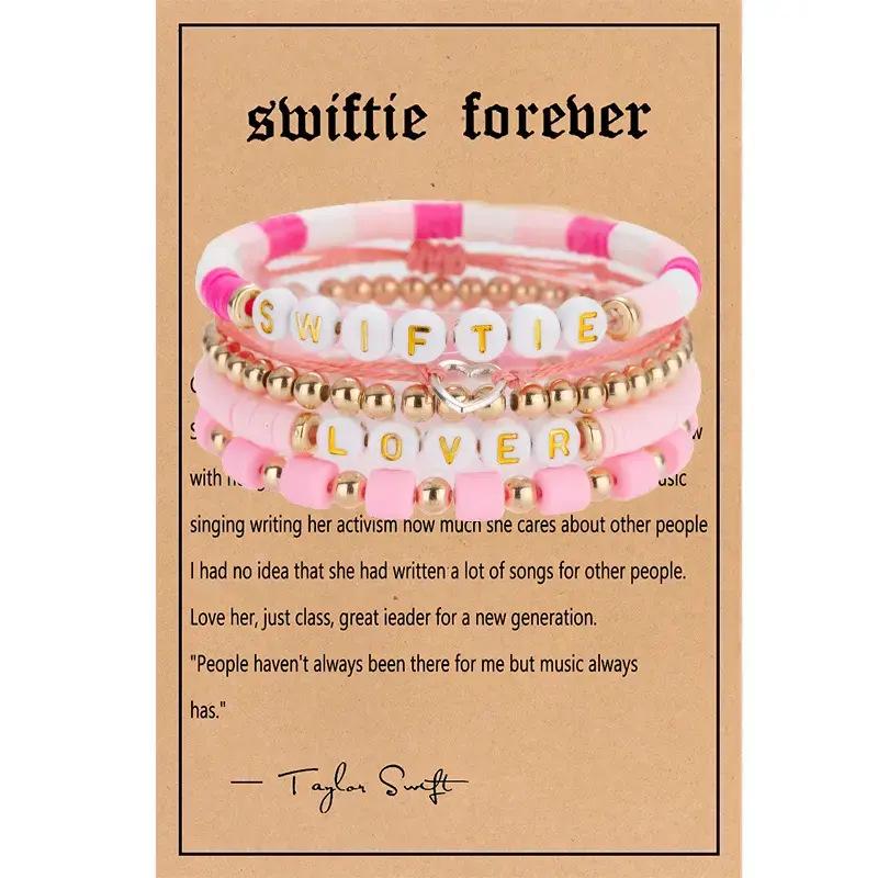 Taylor Swiftie Freundschaft Polymer Clay Armband Set mit englischem Buchstabenlogo