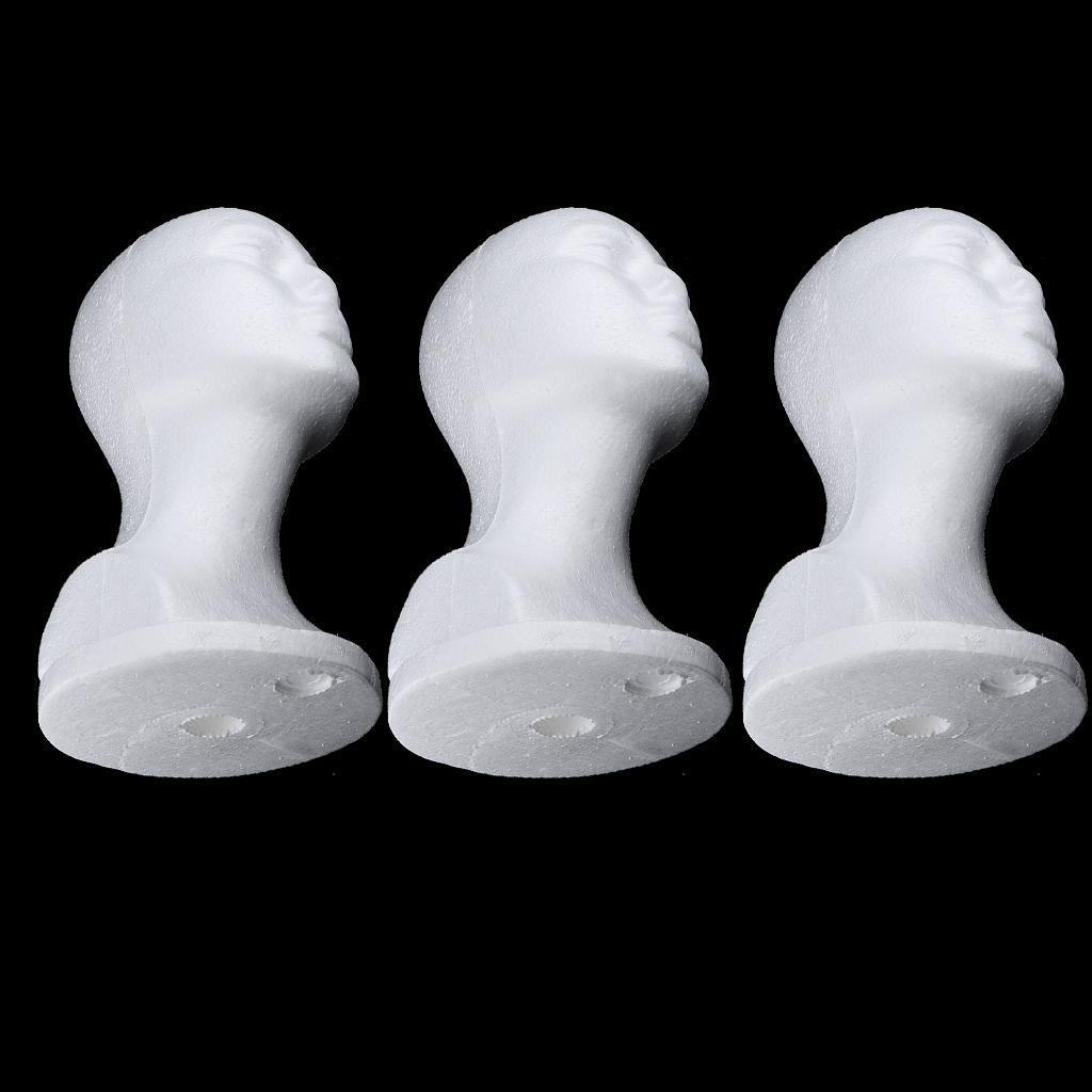 3x Female Foam Head For Wig Making Display Stand Hat Holder White