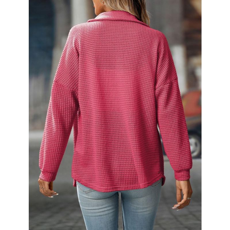 Women S Loose Fit Waffle Knit Long Sleeve Casual Commute Shirt