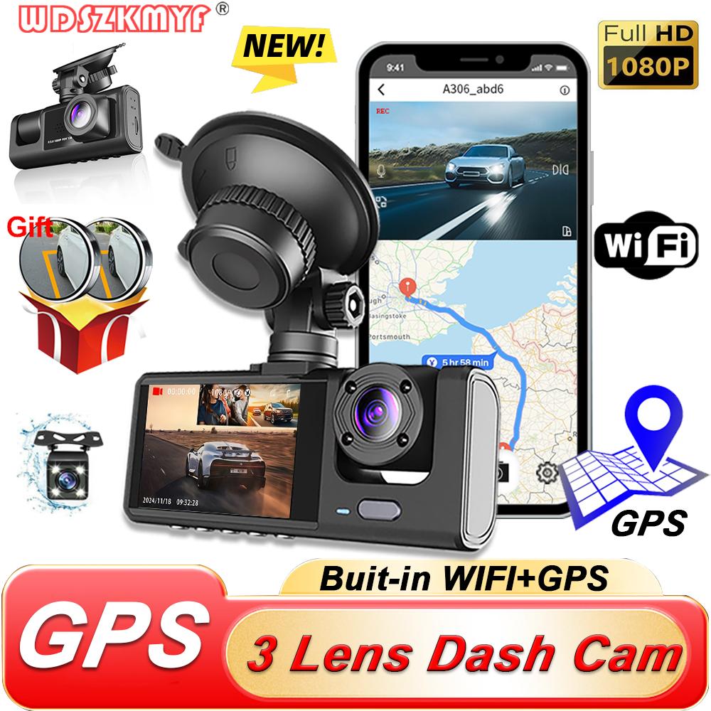 

3-канальный видеорегистратор для автомобиля 1080P Видеорегистратор WIFI GPS Видеорегистратор Автомобильный видеорегистратор Камера переднего и заднего вида Ночное видение Автомобильный аксессуар NONE