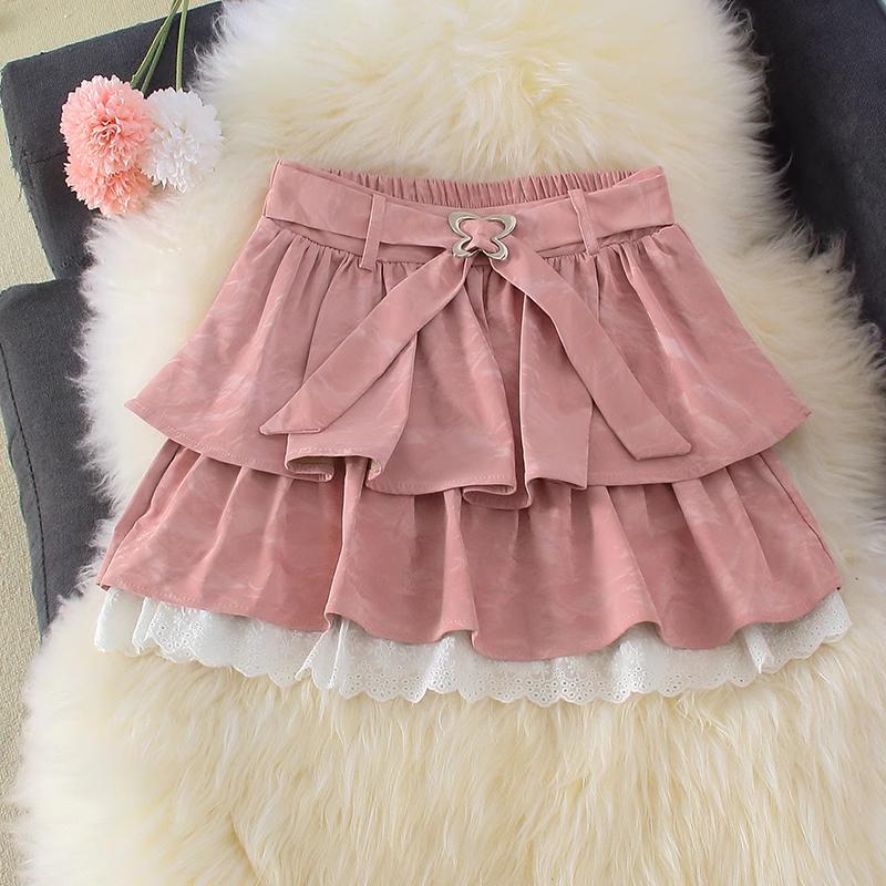 Women Pink A-line Pleated Skirt Vintage Fashion 90s Aesthetic Y2k Mini Cake Skirt Harajuku Korean Lolita Skirt 2000s Clothes