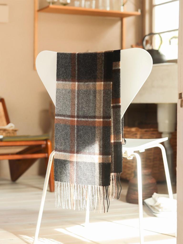 Beams Heart Men's Wool Herringbone Check Scarf in Charcoal Grey, One Size