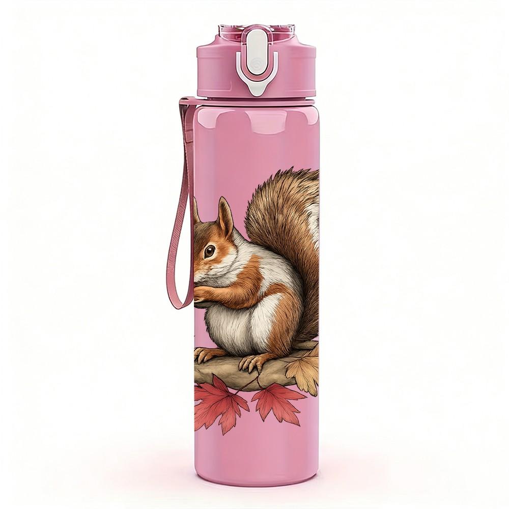1PC Autumn Leaf Squirrel Print 750ml Color Plastic Sports Water Bottle Leakproof Flip Straw Lid Suitable for Sports Office Home Use