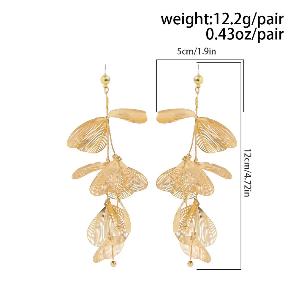 Boho Vintage Big Flower Petal Long Tassel Drop Earrings for Women 2025 Trend Gold Color Hanging Piercing Earrings Wed Jewelry