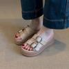 Casual version~ Soft skin open-toed slippers women's muffin thick-bottomed versatile French belt buckle cool slippers