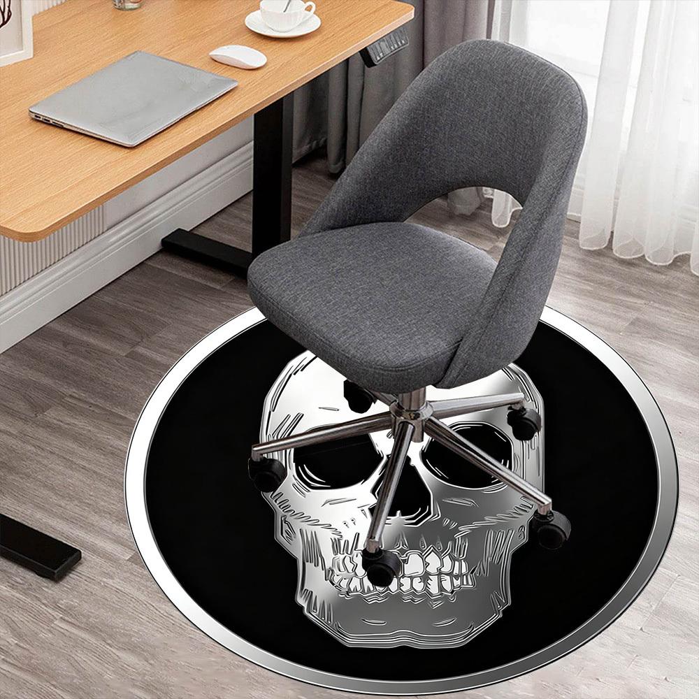 1pc Skull Bone Round Chair mat office Area Rug - Non-Slip, Floor Mat for Office, Bedroom, Ideal home decor gift p0105047