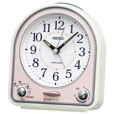 Wecker Tischuhr Analog 31 Lieder Melodie Alarm Weiß Perle/Einige Rosa Perle 139 x 126 x 70mm QM750P
