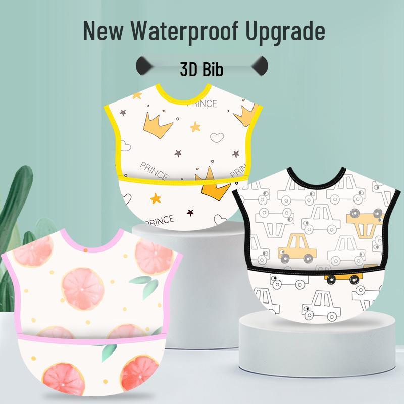 Waterproof Cotton Baby Bib: Reversible, Cartoon Design, Wash-Free Bib for Eating.