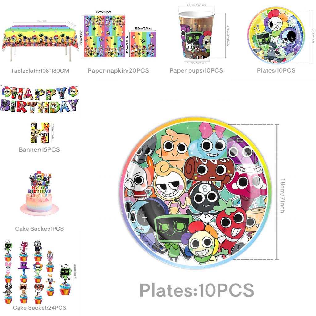 Set Decoratiuni Petrecere Tematica Lumea lui Dandy Cu Farfurii de Hârtie, Pahare și Stindard Pentru Ziua de Naștere a Copiilor