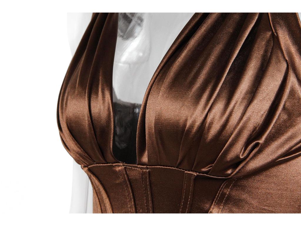 2024 Letní dámské hluboký výstřih do V ohlávka bez zad plisované šaty