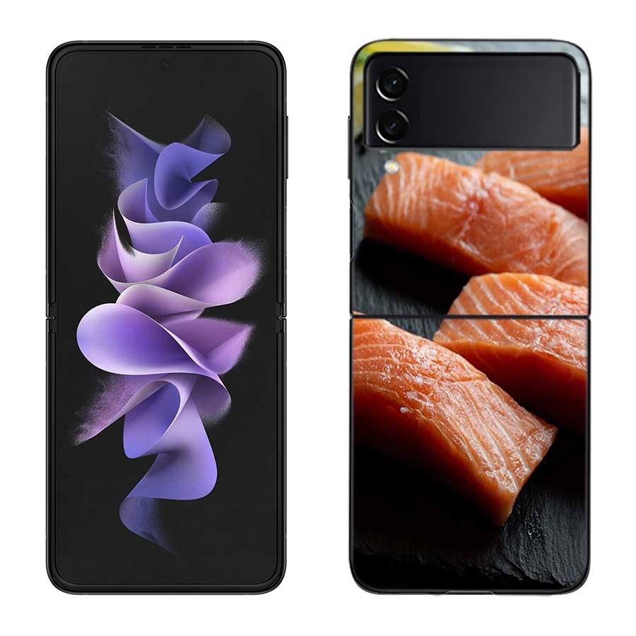 

Salmon Sashimi Phone Case For Samsung Z Flip 7 6 5G Galaxy Z Flip 5 4 3 Black Hard Cell Cover Luxury PC Shell Coque Samsung Z Flip 4 5G