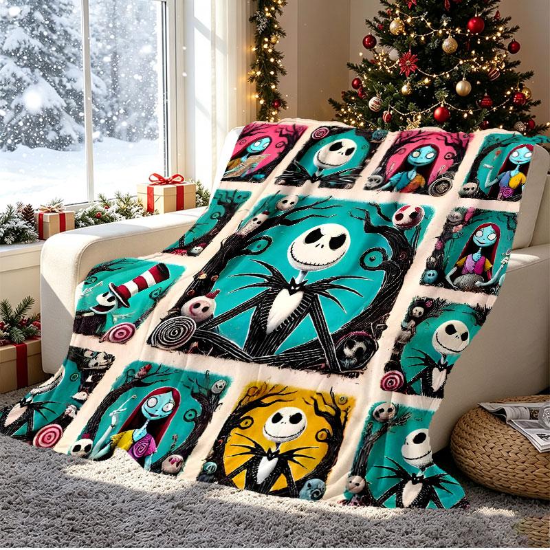 The Nightmare Before Christmas Pattern Blanket for Home Decoration, Bed, Sofa, Car Travel, Camping, Suitable for All Seasons, Birthday Christmas Gift