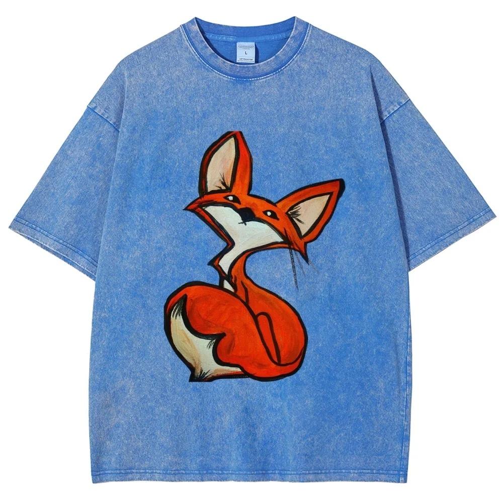 Women Men Animal Print Fox T Shirt Cute Funny Graphic T-shirts 100% Cotton Soft Oversized Unisex O-neck Tee Tops Plus Size