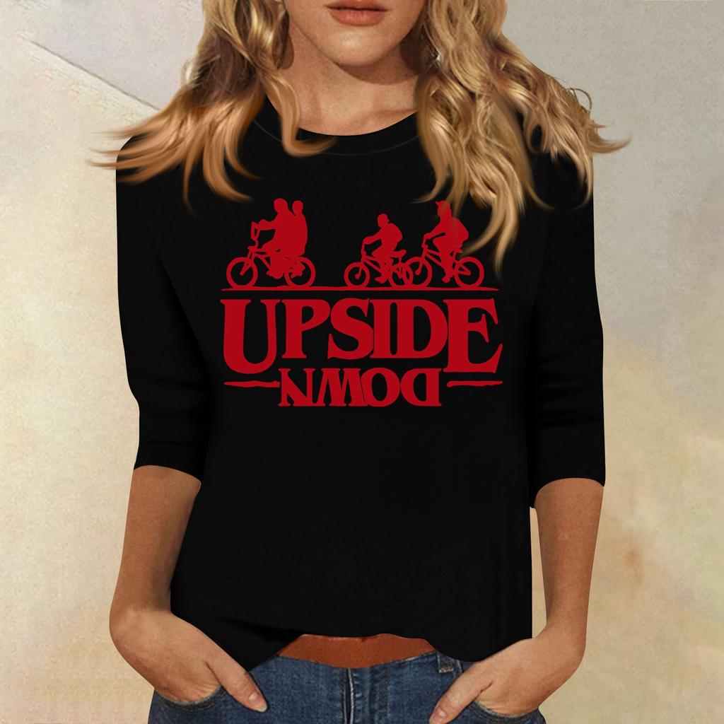 3/4-Ärmel Oberteile für Damen T-Shirt Lässig Print Oberteile T-Shirt Rundhals Pullover Bluse