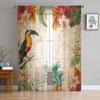 Toucan Flower Fruit Tropical Pineapple Map Tulle Curtain For Living Room Bedroom Modern Sheer Curtains Decor Window Treatment