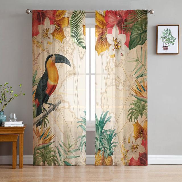 Toucan Flower Fruit Tropical Pineapple Map Tulle Curtain For Living Room Bedroom Modern Sheer Curtains Decor Window Treatment