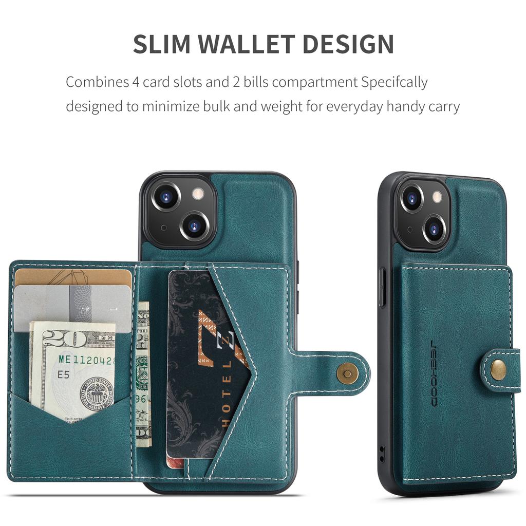 For iPhone 13 mini 5.4 inch Case JEEHOOD J01 Retro Leather Phone Back Cover with Detachable Magnetic Card Holder
