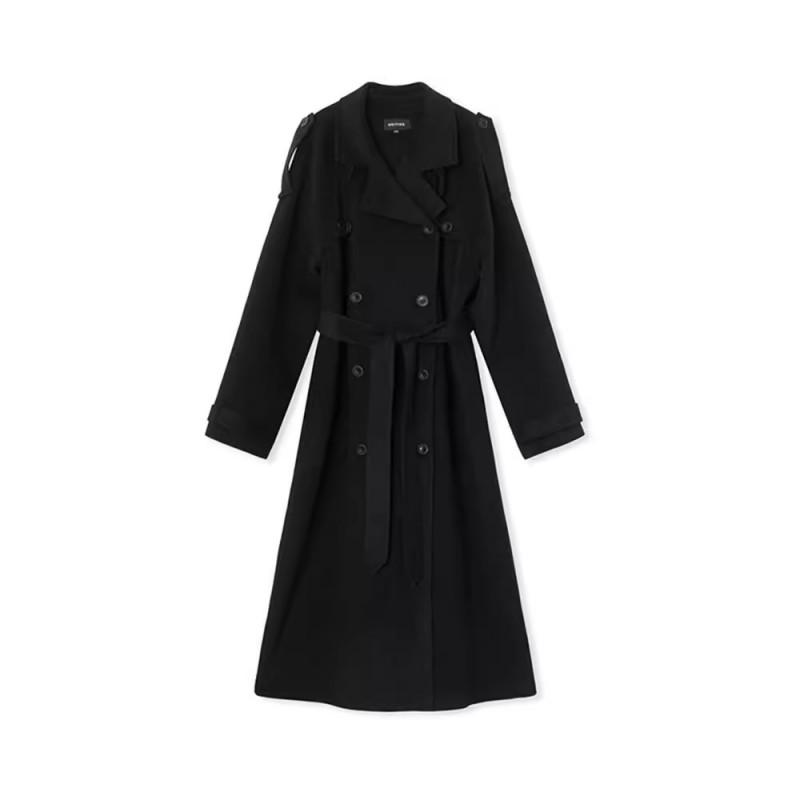 Womens Wool Blend Long Trench Coat With Notched Lapel Slim Fit Office Chic Outerwear In Black Brown Gray