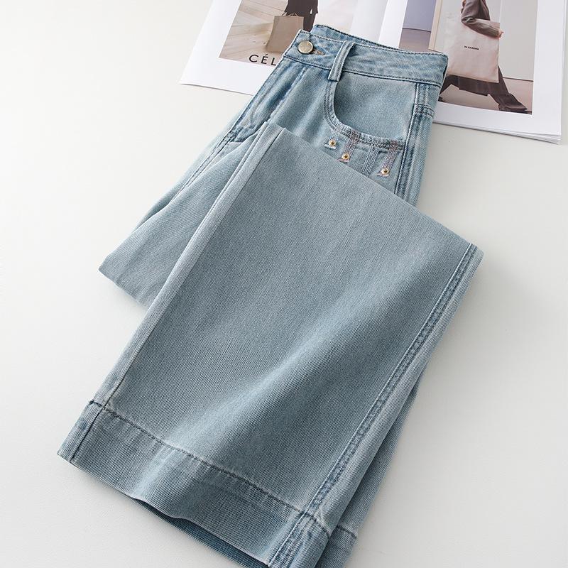 Women's Light Blue High-Waisted Wide-Leg Jeans: Spring/Summer 2025 Loose, Slimming, Straight-Leg Pants.