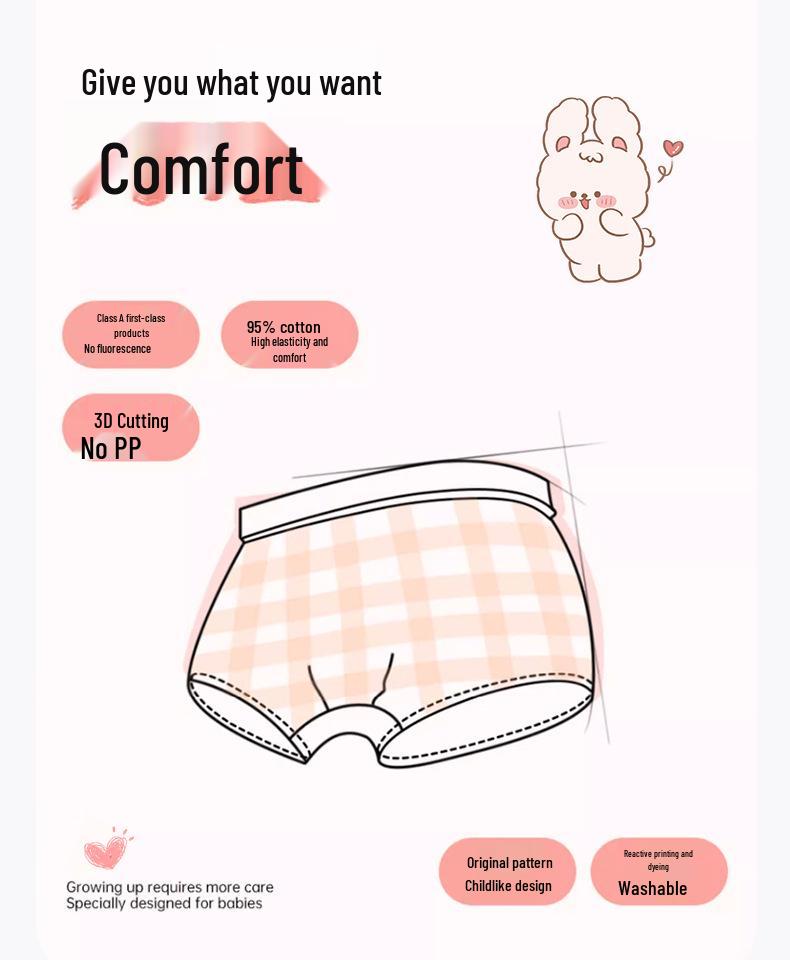 Girls' Cartoon Pattern Cotton Boxer Briefs - Thin, Antibacterial, Four Seasons Toddler & Young Child Style