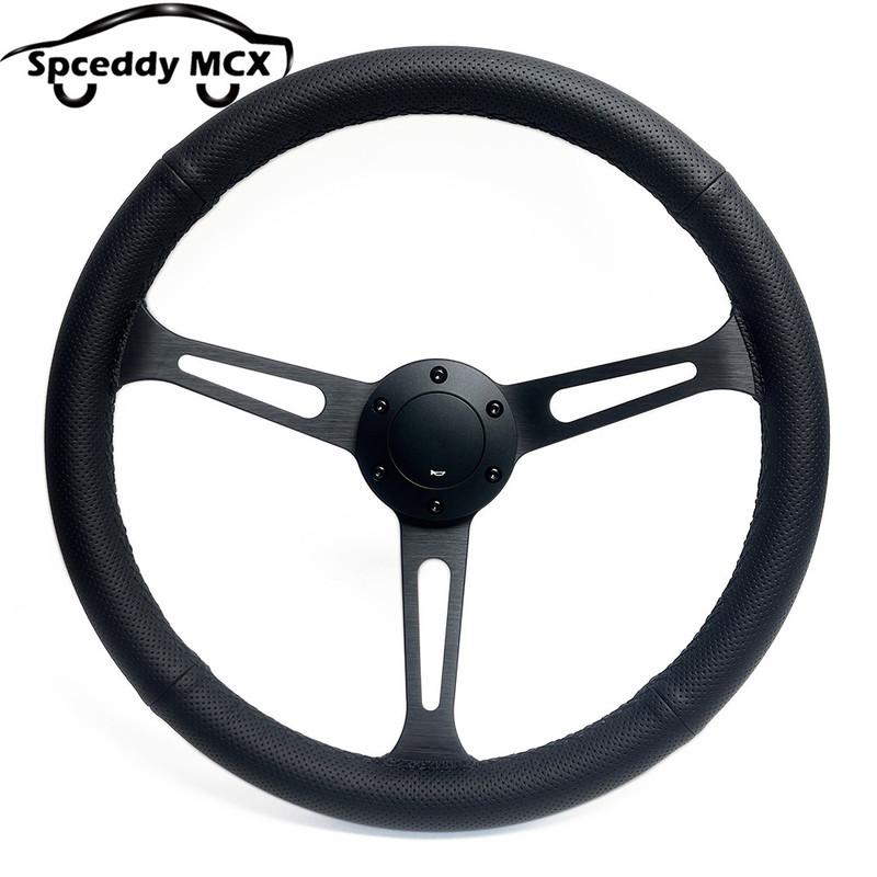 Spceddy MCX 15palcový JDM Černý Skutečná kůže Tuningový Sportovní Volant Klasický Závodní Volant Perforovaný 380mm Stříbrný