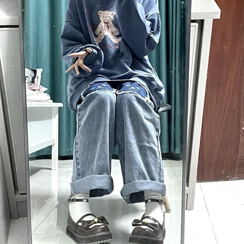 Cute Hip Hop Bear Print Jeans Girls Cool Harm Pants Trousers Female Punk High Waist Denim Pants Autumn Harajuku Jeans