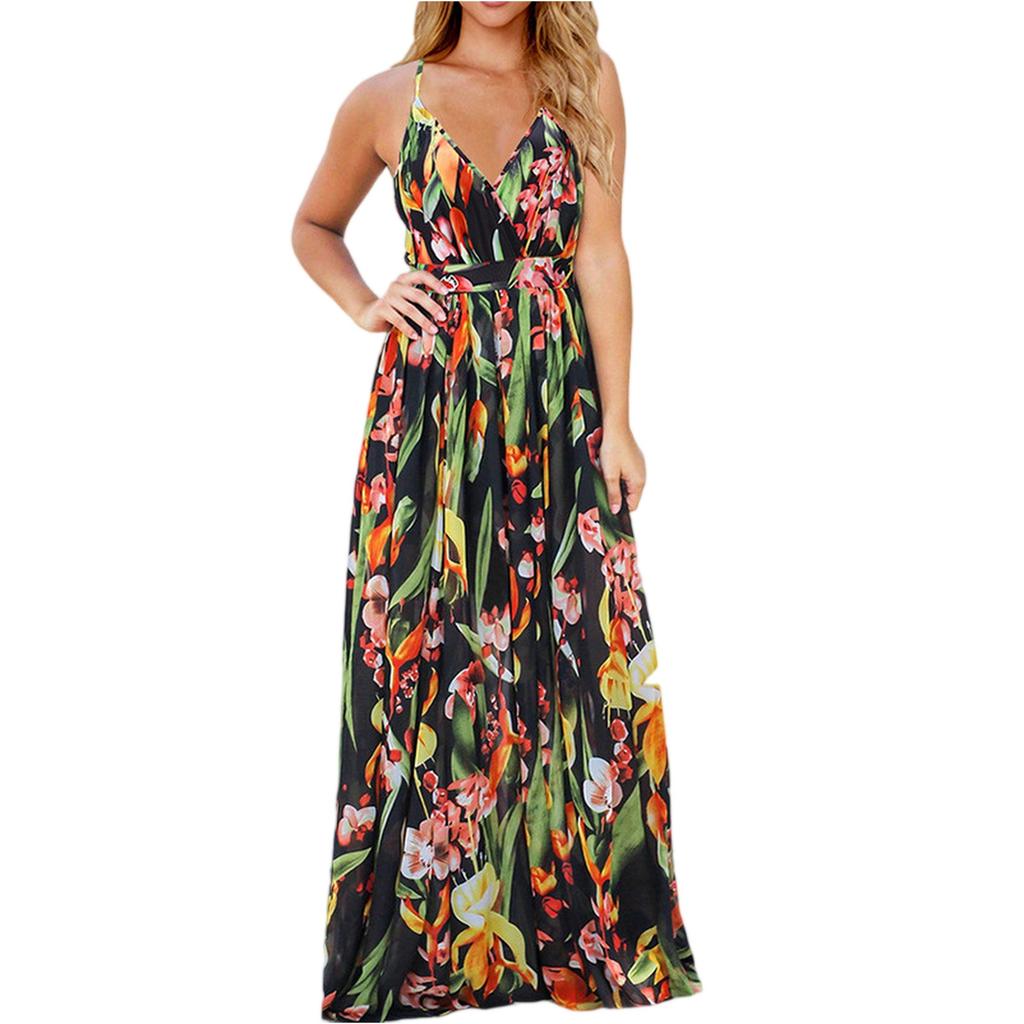 Boho Maxi Dresses for Women V Neck Sleeveless Casual Dresses for Women Floral Print Sundresses for Women Summer Dresses for Women