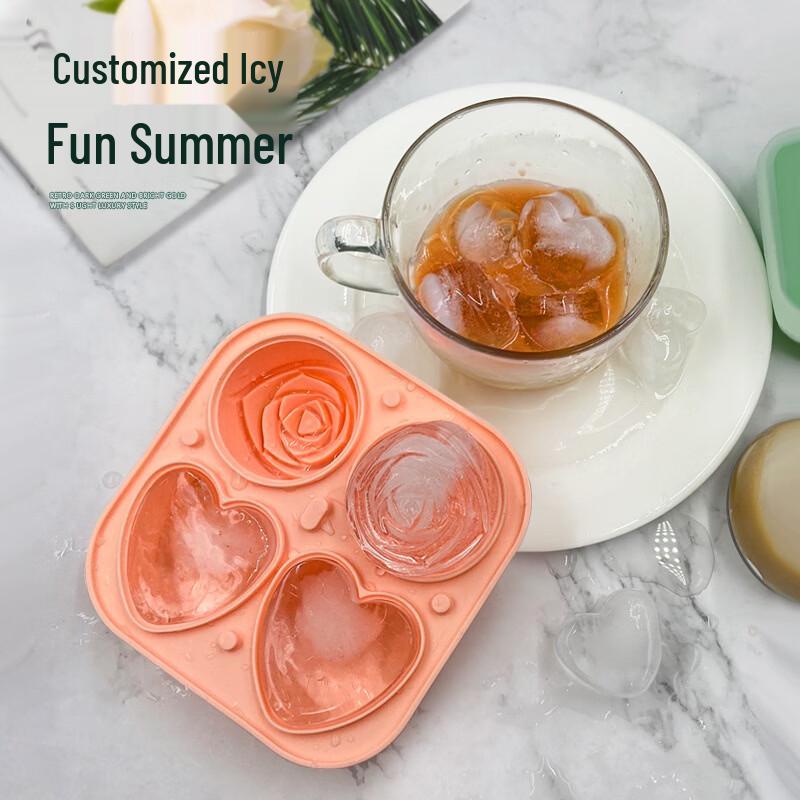 Large Pink 4-Cavity Rose Ice Ball Mold