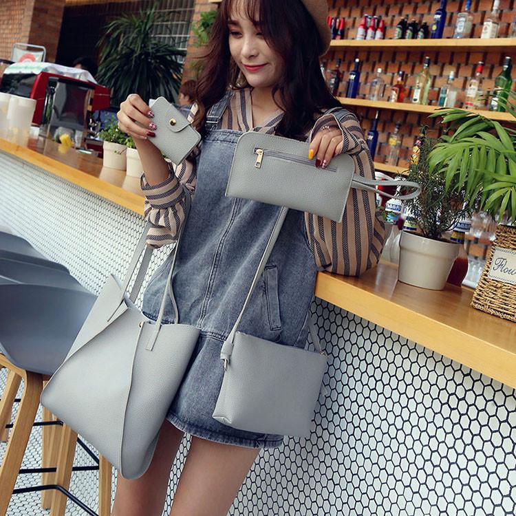 4pcs Leather Women Handbag Lady Shoulder Bag Tote Purse Messenger Set Satchel