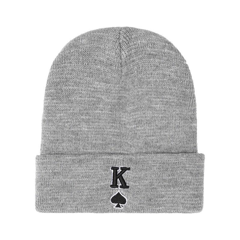 Knit Hat with Heart-Shaped K Letter Embroidery - European & American Style Warm Acrylic Pullover