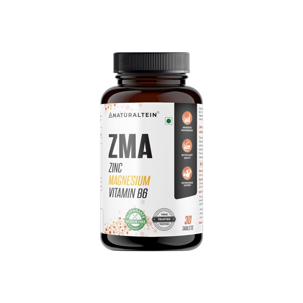 NATURALTEIN ZMA Tablets - Zinc Magnesium Vitamin B6 Supplement | 30 Veg Tablets | Sports Recovery & Daily Performance | Muscle Strength, Better Sle