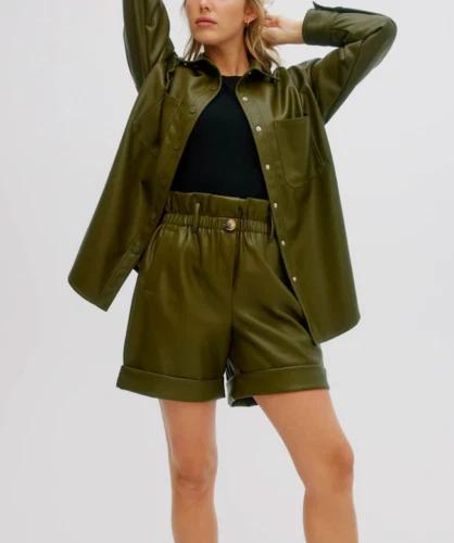 Модная ЗЕЛЕНАЯ женская кожаная рубашка из натуральной овчины, стильная новая праздничная одежда 3XL зелёный