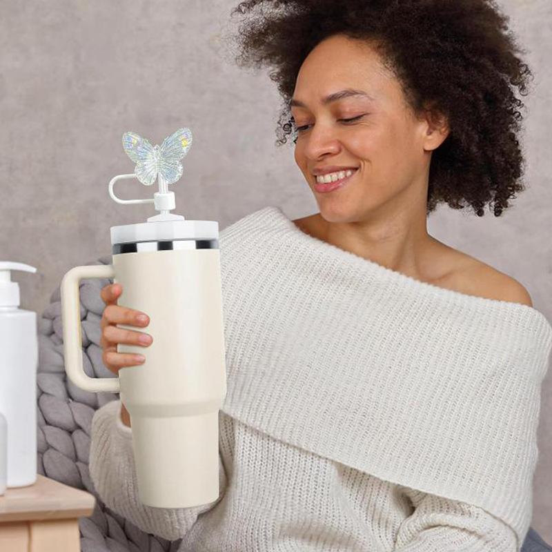 1Pc Laser Butterfly Straw Plug Dust Cap For 30/40Oz Tumbler Reusable 10Mm Sippy Cover Water Cup Straw Sleeve Accessories