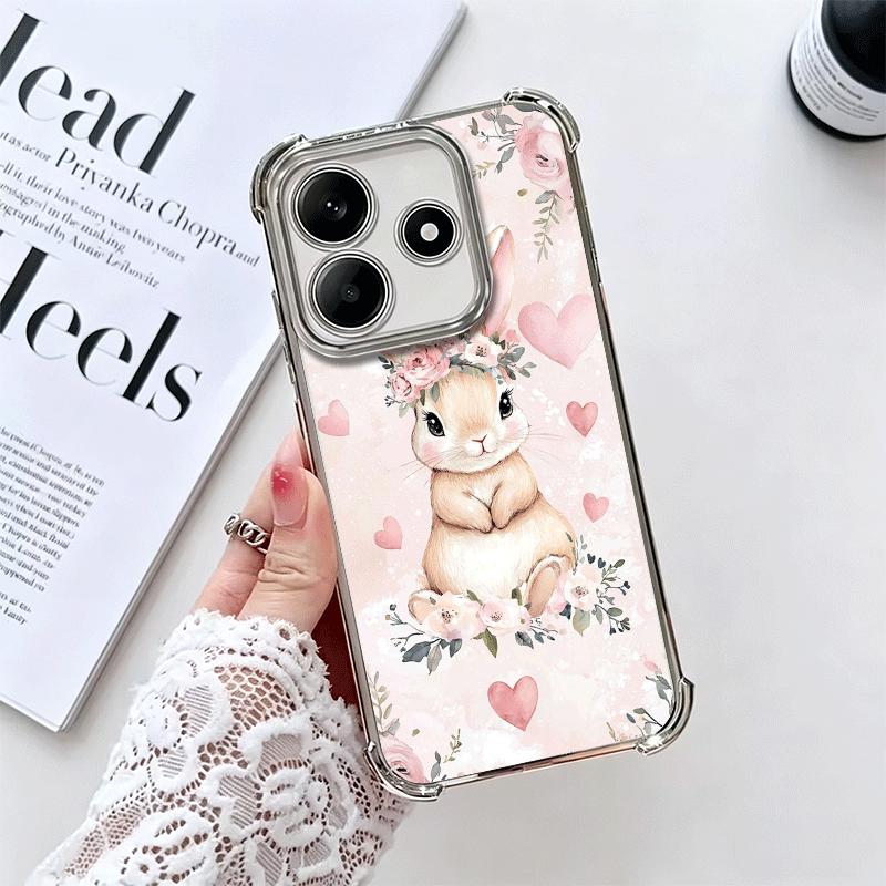 Cute Cartoon Bunny Rabbit Plating Phone Case For Xiaomi Redmi Note 14 15 Pro Plus 13 12 11 11S 11T 10 9S 9 5G Anti-Fall Airabag