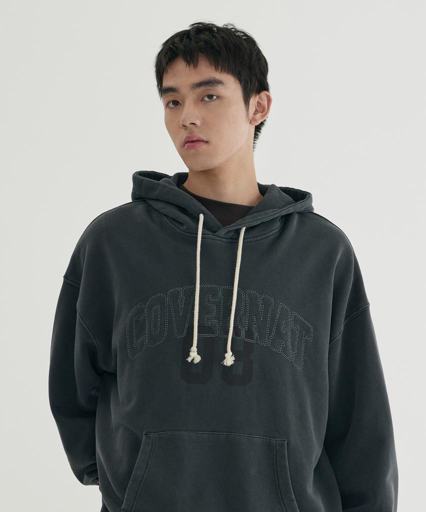 Arch Logo Pigment Graphic Hoodie Khaki Gray