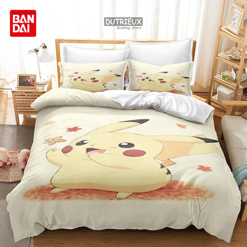 3D Pokemon Bedding Set Pikachu Duvet Cover Quilt Cover Pillowcase Double Queen King Size Kids Bedroom Home Textile