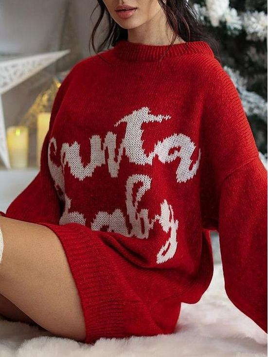 Vestido Suéter Jacquard de Manga Longa de Natal Feminino - Outono/Inverno